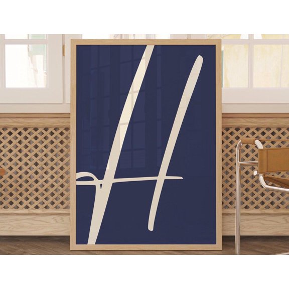 Navy Blue Initial Print Minimalist Letter Art, Unframed Paper Poster 8x10in
