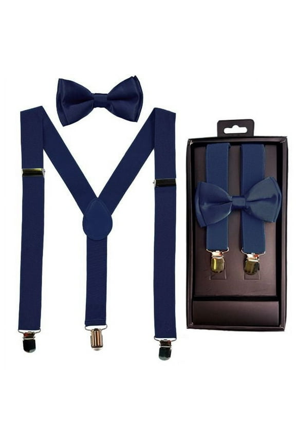 Navy Blue KIDS SUSPENDERS and BOW TIE MATCHING BOXED GIFT SET Bowtie TODDLER CHILD Tuxedo Party