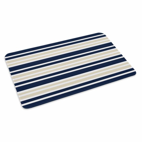 Navy Blue Khaki Striped Doormat Outdoor Entrance 24"x36", Gradient Horizontal Lines Absorb Moisture Dirt Door Mats, Non-Slip Rubber Backing Floor Mats Indoor, Low-Profile Front Door Rugs