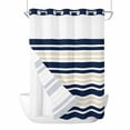 thumbnail image 1 of Navy Blue Khaki Striped No Hook Shower Curtain Waterproof, Bathroom Curtains with Snap in Liners and See Through Top Window, Gradient Horizontal Lines Hotel Style Bathtub Curtains Shower 72"Wx96"L, 1 of 8