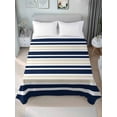 thumbnail image 1 of Navy Blue Khaki Striped King Size Flat Sheet, Wrinkleproof & Fadeproof Cooling Flat Bed Sheet Only, Gradient Horizontal Lines Breathable Soft Bedding Top Sheets 105 x 98 Inches, 1 of 8