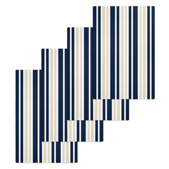Navy Blue Khaki Striped Kitchen Dish Towels for Drying Dishes Set of 4, Modern Minimalist Ombre Lines Waffle Weave Microfiber Hand Tea Bathroom Towels Quick Dry & Absorbent Towel 15.7x23.6