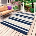 thumbnail image 1 of Navy Blue Khaki Striped Outdoor Rug for Patio/Deck/Porch, Non-Slip Large Area Rug 5 x 8 Ft, Modern Minimalist Ombre Lines Indoor Outdoor Rugs Washable Area Rugs, Reversible Camping Rug Carpet Runner, 1 of 8