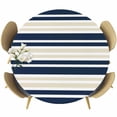 thumbnail image 1 of Navy Blue Khaki Striped Round Tablecloth, Fitted Table Cover with Elastic for 36"-44" Round Tables, Gradient Horizontal Lines Table Cloth Outdoor Indoor Dinning Party Waterproof Tablecloths, 1 of 7