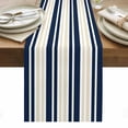 thumbnail image 1 of Navy Blue Khaki Striped Table Runner - 36 Inch Long, Kitchen Dining Table Runner Dresser Scarves, Gradient Horizontal Lines Farmhouse Decor for Coffee Tables Wedding Party Banquet, 1 of 8