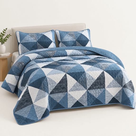 Navy Blue King 90“×110” Geometric Patchwork 3-Piece Quilt Set - Walmart.com