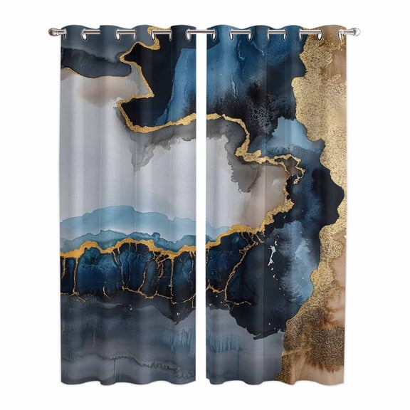 Navy Blue Kitchen Curtains 84 Inch Length, Abstract Color Block Vintage Modern Grommet Top Bedroom Living Room Curtains, Light Filtering Cafe Curtain Drapes 2 Panels Set 84''x84''