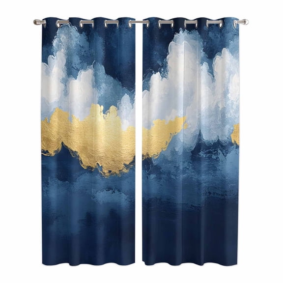 Navy Blue Kitchen Curtains 84 Inch Length, Abstract Modern Oil Painting Art Grommet Top Bedroom Living Room Curtains, Light Filtering Cafe Curtain Drapes 2 Panels Set 84''x84''
