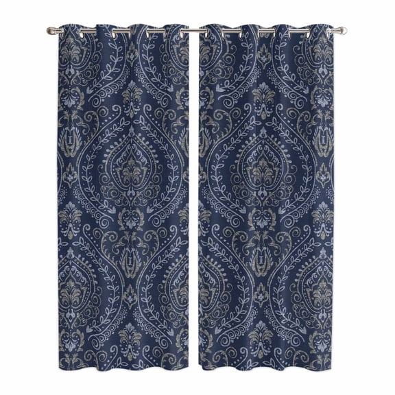 Navy Blue Kitchen Curtains 84 Inch Length, Boho Vintage Ethnic Tribe Abstract Art Grommet Top Bedroom Living Room Curtains, Light Filtering Cafe Curtain Drapes 2 Panels Set 84''x84''