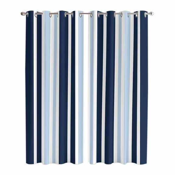 Navy Blue Kitchen Curtains 84 Inch Length, Modern White Geometric Vertical Stripes Grommet Top Bedroom Living Room Curtains, Light Filtering Cafe Curtain Drapes 2 Panels Set 84''x84''