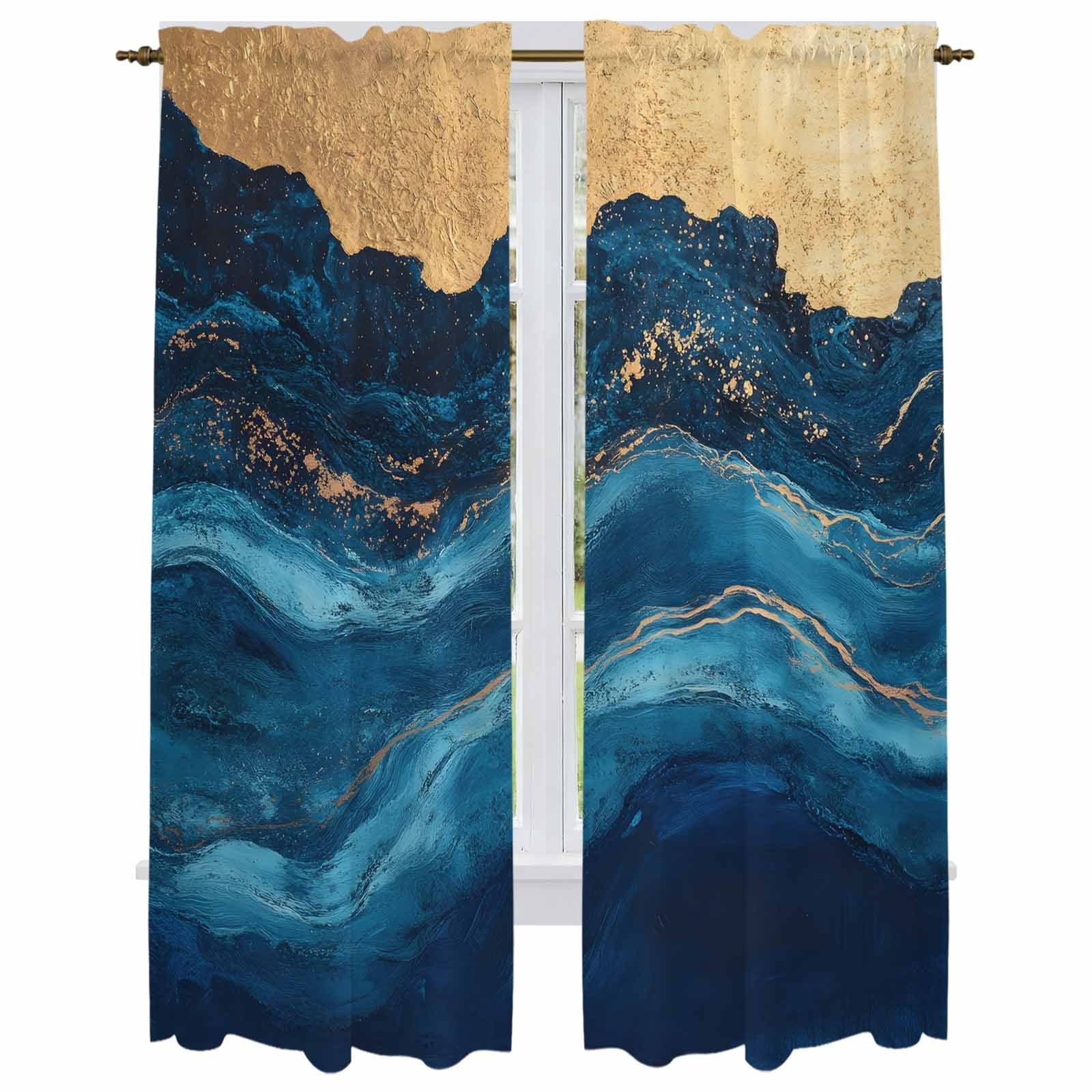 Curated visual reference: Visual Reference: Navy Blue Kitchen Curtains Modern Abstract Luxury Golden Light