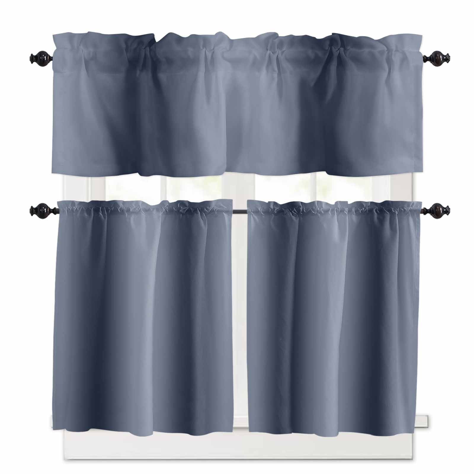 Navy Blue Kitchen Curtains Set for Windows 3 Pieces,24 Inch Length Tier ...