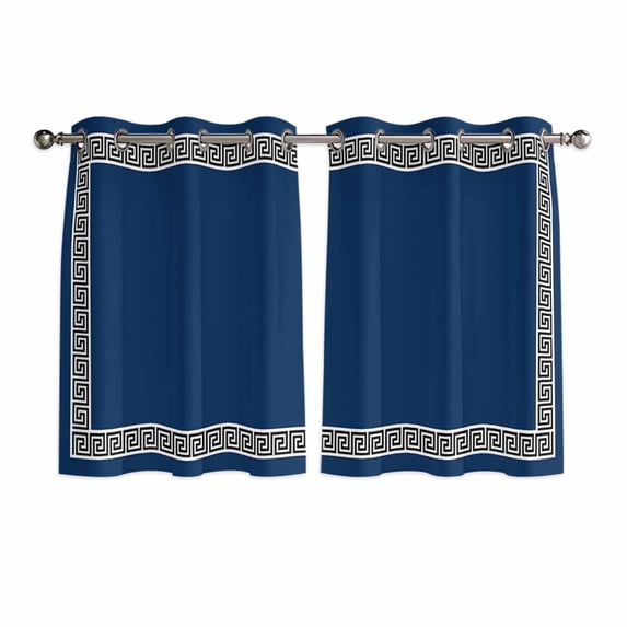 Navy Blue Kitchen Curtains Short 45 Inch Length, Black Modern Geometric Abstract Art Aesthetics Grommet Top Bedroom Living Room Curtains, Light Filtering Cafe Curtain Drapes 2 Panels Set 84''x45''
