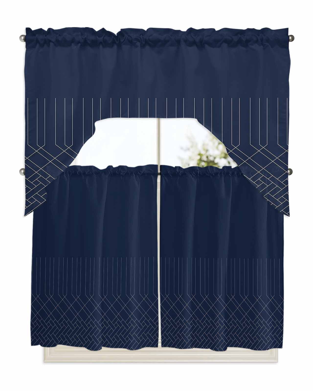 Navy Blue, Kitchen Curtains Swag Valance and Tier Curtains Set 36 Inch ...