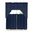 thumbnail image 1 of Navy Blue, Kitchen Curtains Swag Valance and Tier Curtains Set 36 Inch Length, Abstract Minimalistic Geometric Stripes Rod Pocket Drape Panels Pair Swag Curtains for Bathroom/Cafe/Window, 1 of 6