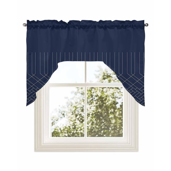 Navy Blue, Kitchen Curtains Swag Valance for Windows/Bathroom/Cafe, Abstract Minimalistic Geometric Stripes Rod Pocket Drape Panel Swag Curtains Valance for Bedroom/Living Room 56"x36"