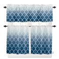 thumbnail image 1 of Navy Blue Kitchen Curtains Valance and Tier Set Moroccan Trellis Abstract Gradient Geometric Rod Pocket Short Curtains for Small Window 3 Pieces Set for Bedroom Bathroom Cafe (54" x 18"+27" x 36"), 1 of 7