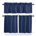 thumbnail image 1 of Navy Blue Kitchen Curtains and Valances Set, 3 Piece Kitchen Curtains Set 24 Inch Length, Modern Pure Navy Blue Rod Pocket Curtains Tier Farmhouse Window Curtains, 1 of 6