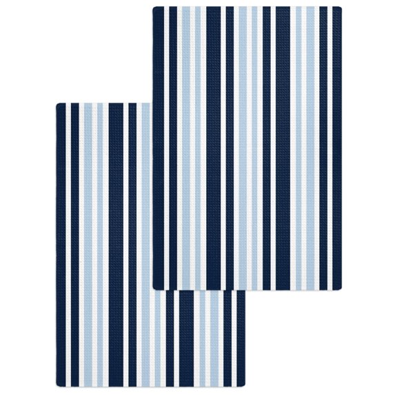 Navy Blue Kitchen Dish Towels for Drying Dishes Set of 2, Modern White Geometric Vertical Stripes Waffle Weave Microfiber Hand Tea Bathroom Towels Quick Dry & Absorbent Towel 15.7x23.6