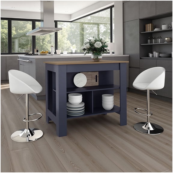 Navy Blue Kitchen Island Cart with 3-Tier Shelving, Freestanding Prep Table for Additional Counter Space
