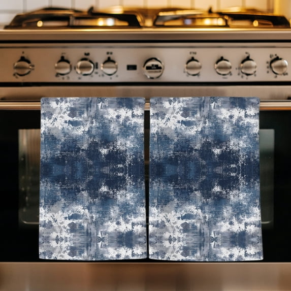 Navy Blue Kitchen Towels Set of 1, Vintage Abstract Minimalist Tie-dye Art Absorbent Dish Towels for Kitchen, Microfiber Hand Towel, Quick Drying Tea Towel for Cleaning Decorative Dishcloths