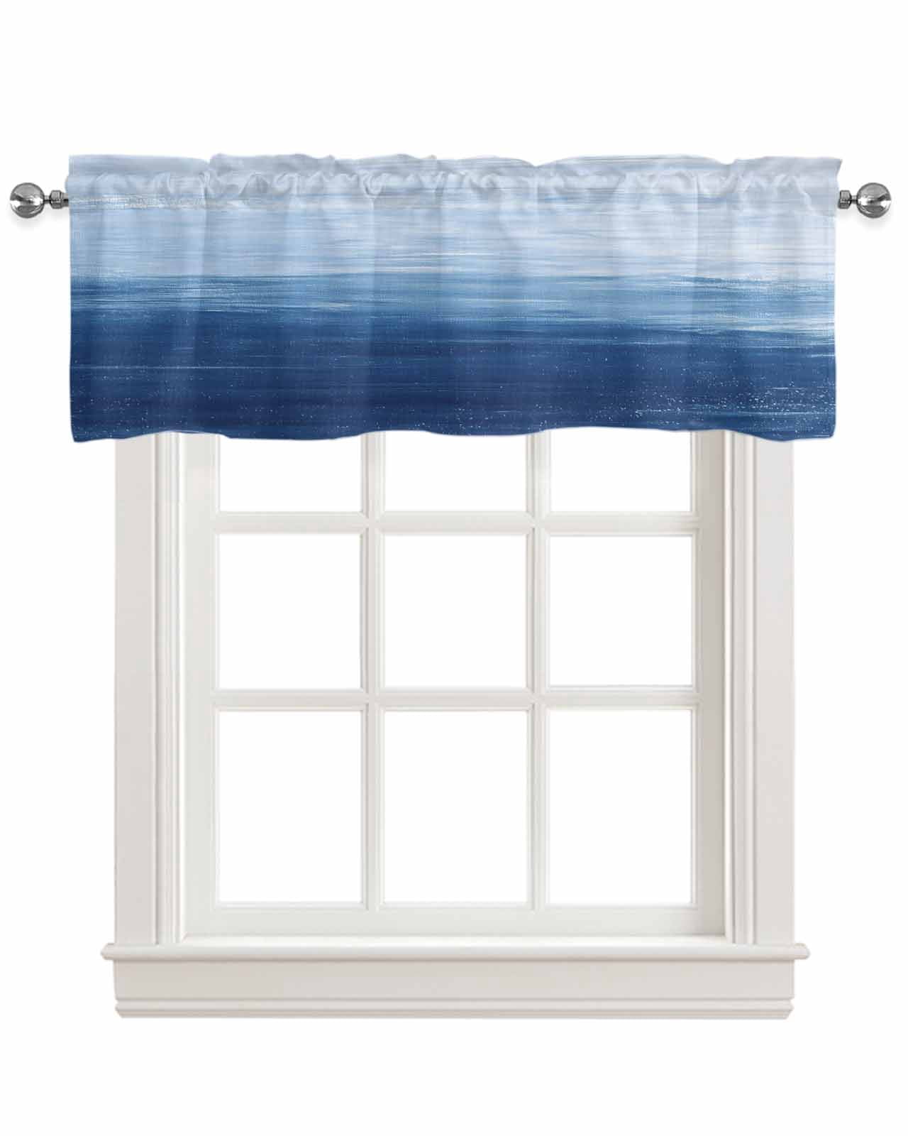 Navy Blue Kitchen Valances for Windows Farmhouse Linen Window Valance Curtain for Living Room Window Treatment Ombre Modern Oil Painting Aesthetics Abstract Art Valance Rod Pocket, 42 x 12 Inch