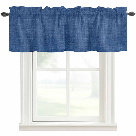 Navy Blue Kitchen Valances for Windows, Vintage Country Monochrome Farmhouse Bathroom Window Valances 54x18 Inch Rod Pocket Window Treatments Valance Curtains for Living Room Bedroom Decor