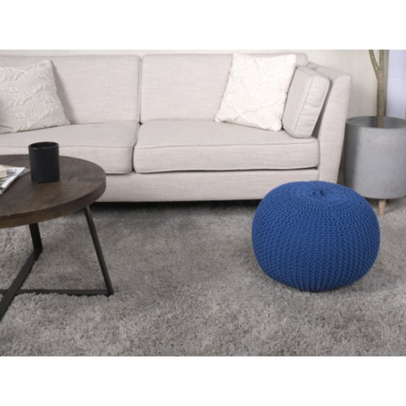Navy Blue Knitted Floor Cushion - Cotton, Or Use, 200lbs Weight Capacity, Decorative Pouf, Cushion, 200lb Ornament