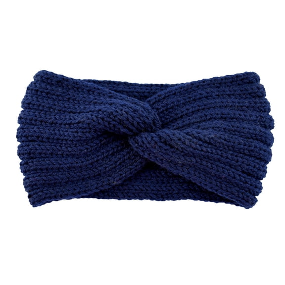Navy Blue Knitted Wool Headband in Cross Pattern, Women'S Knitted Headband Crochet Winter Warmer Lady Hairband Hair Band Headwrap