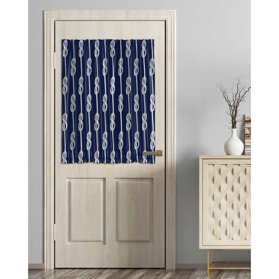 Navy Blue Knot Blackout Door Curtains for French, Glass,Front, Back, Patio Door, Nautical Striped Monochrome Ocean Thermal Insulated Rod Pocket Window Curtain Drapes With Tiebacks 54"x40"