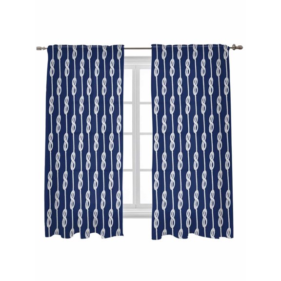 Navy Blue Knot Curtains 63 Inch Length, Sheer Curtains for Bedroom Living Room Window Nautical Striped Monochrome Ocean Rod Pocket Voile Drapes Kitchen Curtains Small Half Window 42"x63" 2 Panels