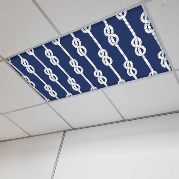 Navy Blue Knot Magnetic Fluorescent Light Covers for Ceiling Lights 2x4 Feet, Nautical Striped Monochrome Ocean Office Classroom Kitchen Drop Ceiling Light Covers Lighting Filters Shade Panel 1 Pack