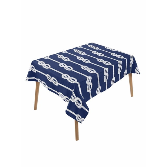 Navy Blue Knot Rectangle Tablecloth, Nautical Striped Monochrome Ocean Waterproof & StainResistant Tablecloth, Washable Oil-proof Table Cover for Dining/Party/Wedding/Camping/Buffet 52x70 In