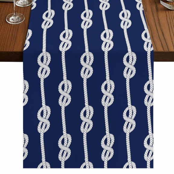 Navy Blue Knot Short Table Runner 36 Inches Long,Nautical Striped Monochrome Ocean Cotton Linen Table Runners Dresser Scarves,Fabric Tabletop Scarf Furniture Cover for Home Dinner Party Decor 13"x36"