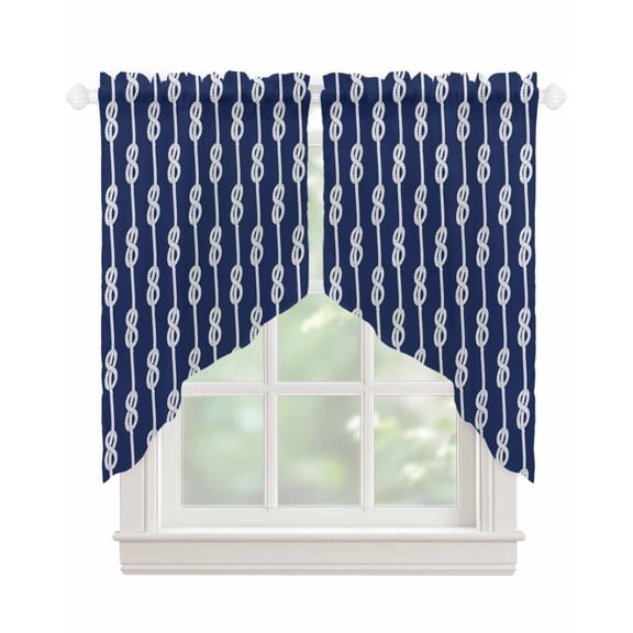Navy Blue Knot Swag Valances for Windows, Nautical Striped Monochrome Ocean Rod Pocket Sheer Valances for Large Windows, Swag Toppers Light Filtering for Kitchen Living Room 2 Panels 36''x45''