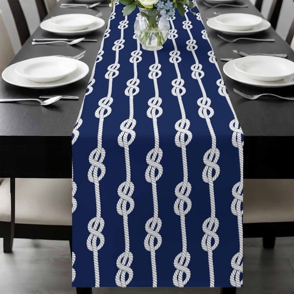 Navy Blue Knot Table Runner 36 Inches Long, Nautical Striped Monochrome Ocean Kitchen Coffee Dining Table Decoration for Home Party Birthday Wedding Home Decor 13x36 Inches