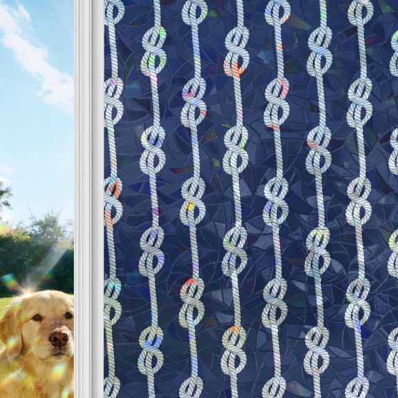 Navy Blue Knot Window Privacy Film Stain Glass,Reusable Decorative Rainbow Window Film,Nautical Striped Monochrome Ocean Static Cling Sun Blocking Stickers Decals Covers 19.6" x 39.3" (2pcs)