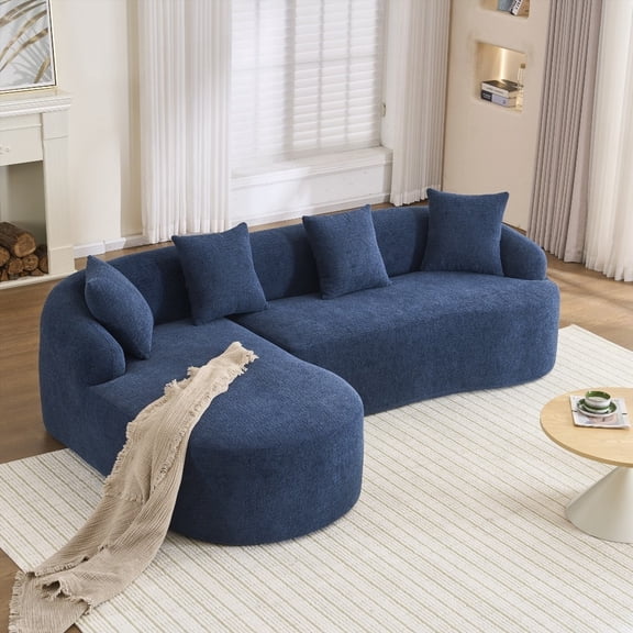 LY-022 Navy Blue Modular Chenille Couch - L-Shape Sofa with Curved Chaise & 30D High-Density Sponge, 900 lbs, Gives Superb Comfort & Blends with Any Decor
