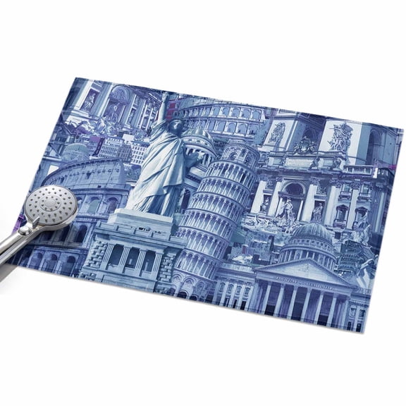 Navy Blue Landmarks Entryway Rug 2x3ft Washable Non Slip Bathroom Rug Indoor Floor Front Door Mat Modern Abstract Global Artwork Rectangle Area Rugs Carpet for Kitchen Office Dining Room Home
