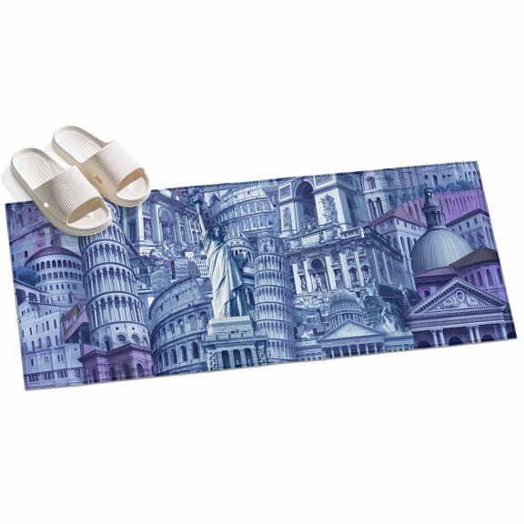 Navy Blue Landmarks Hallway Runner Rug 2x6 Washable Non Slip Kitchen Runner Rug for Bedside Bathroom Modern Abstract Global Artwork Indoor Floor Carpet Area Rugs for Living Room Bedroom Office