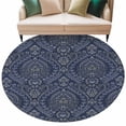 thumbnail image 1 of Navy Blue Large Area Rugs for Bedroom Living Room, Soft Non Slip Carpet Bedside Rug, Boho Vintage Ethnic Tribe Abstract Art Round Floor Cover Kitchen Accent Rug 6' for Dining Room/Office, 1 of 9