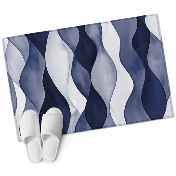 Navy Blue Large Area Rugs for Bedroom Living Room, Soft Non Slip Carpet Bedside Rug, Modern Moire Abstract Ripple Geometric Rectangular Floor Cover Kitchen Accent Rug 2'x3' for Dining Room/Office