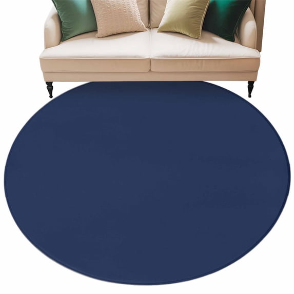Navy Blue Large Area Rugs for Bedroom Living Room, Soft Non Slip Carpet Bedside Rug, Modern Pure Navy Blue Round Floor Cover Kitchen Accent Rug 6' for Dining Room/Office