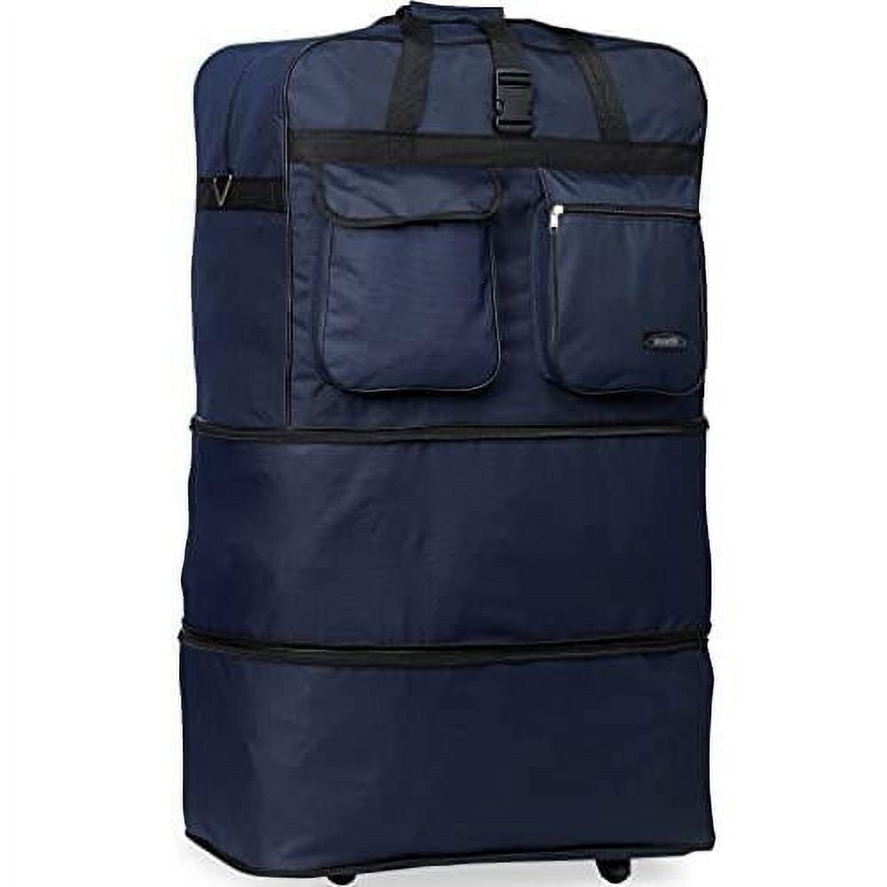 Navy Blue Large Expandable Rolling 6 Wheeled Duffel Bag Spinner Suitcase Luggage