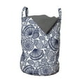 thumbnail image 1 of Navy Blue Laundry Bag, Hand Drawn Scallops Line Composition Aquatic Animals Doodle Style Sketch, Basket with Handles Drawstring Closure for Laundromats, 13" x 19", Dark Blue White, by Ambesonne, 1 of 4
