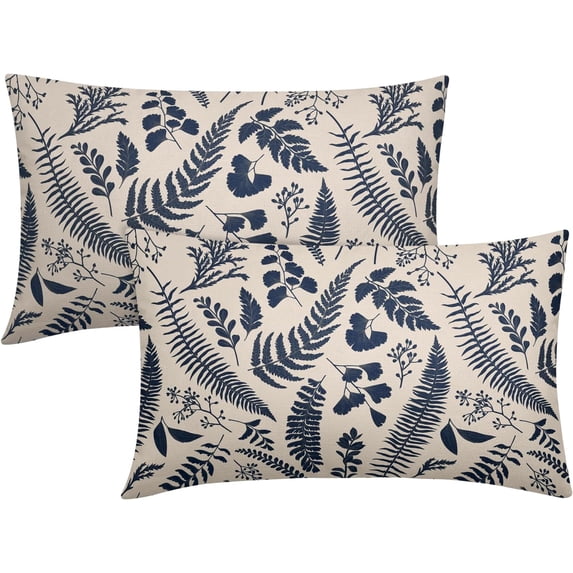 Navy Blue Leaf Plant Lumbar Pillow Covers 12X20 Inch Set of 2 Tropical Fern Herbs Botanical Leaves Floral Decorative Pillow Cases Vintage Cushion Case Farmhouse Home Decor for Couch Sofa Outdoor