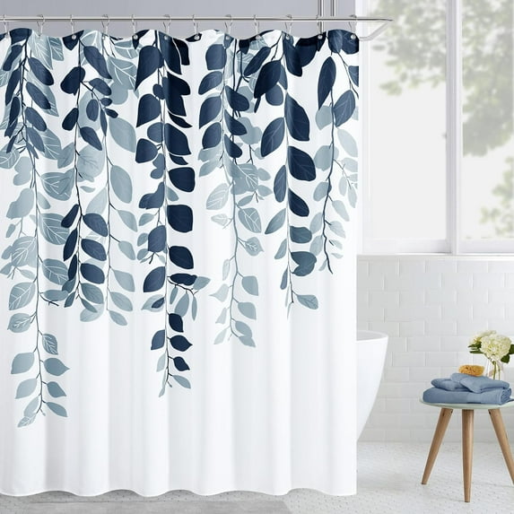 Navy Blue Leaf Shower Curtain for Bathroom Dark Blue Botanical Eucalyptus Nature Eucalyptus Shower Curtain Set Floral Leaves Bathroom Decor Natural Bath Curtain Ink Blue72x72