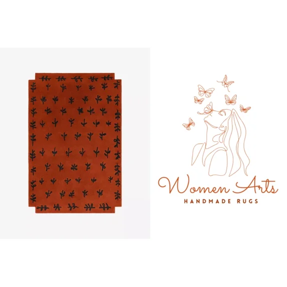 Navy Blue Leafy buds on Red Base 5' X 8' Area Rug Handcrafted Motif Floral Design Oriental Traditional Design Non-Shedding Fine Wool Pile & Easy-Care Areas in Living Room Bedroom