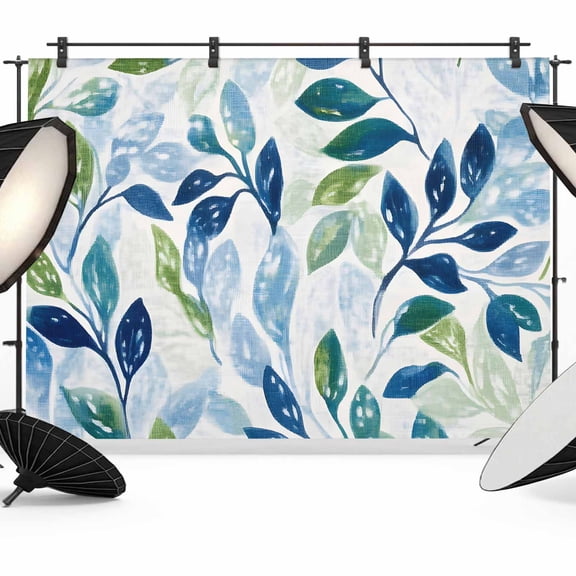 Navy Blue Leaves Backdrop for Photography, Fabric Photo Background Backdrop, Green Summer Botanical Photo Booth Background for Portrait Photoshoot Video Wedding Studio Decoration Banner 7x5ft