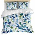 thumbnail image 1 of Navy Blue Leaves Bedding 3 Piece Duvet Cover Set Full Size, Green Summer Botanical Soft Microfiber Comforter Cover with Zipper Closure & Pillowcases, Wrinkle & FadeResistant Quilt Cover, 1 of 9